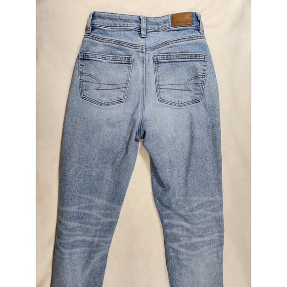 Sz000 American Eagle Mom Jean Straight Leg Distressed Light Wash Womens Size 000 - Picture 8 of 14